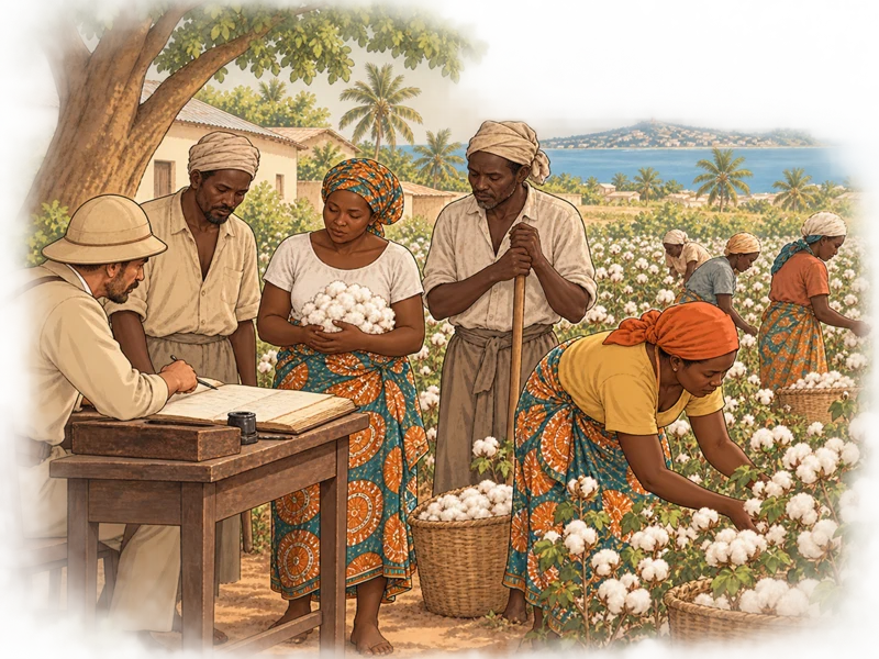 Conceptual illustration of cotton cultivation and institutional labour obligations