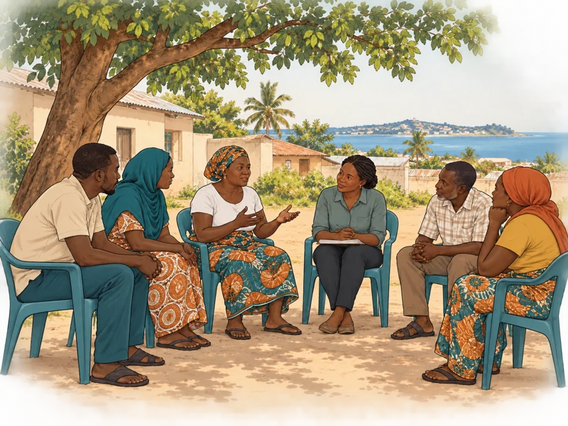 Conceptual illustration of people listening in a conversation circle