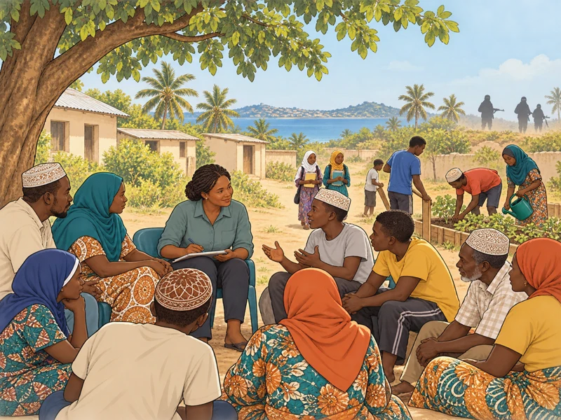 Conceptual illustration of community dialogue and conflict prevention